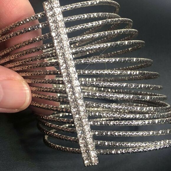 3119 Silvertone CZ multi band layered Gangle bracelet 7-1/4" - Picture 2 of 3